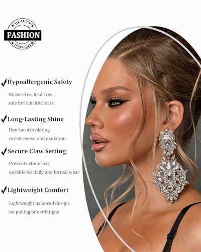Silver Chandelier Earrings for Women Trendy, Oversized Big Crystal Rhinestone Statement Earrings Dangling Formal Pageant Earings Drag Queen Jewelry - color: SilverSmall