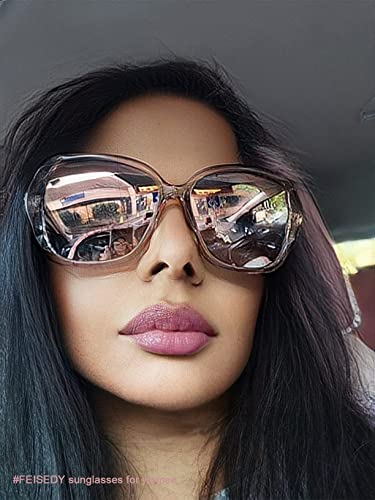 FEISEDY Polarized Women Square Sunglasses Sparkling Composite Shiny Frame B2289 - color: Clear Pink