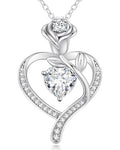 LOUISA SECRET Rose Flower Heart Birthstone Necklaces for Women, 925 Sterling Silver Jewelry, Pendant Heart Necklaces Birthday Anniversary Christmas Gift for Women Wife Mom Girlfriend Lady - color: White Gold-04-Apr