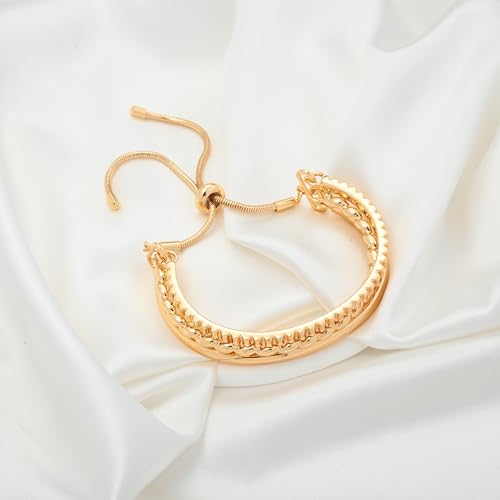 WOWORAMA Adjustable Slider Bracelets for Women Bar Friendship Bangle Bracelet for Women Gold/White Gold/Rose Gold Bolo Bracelet - color: Triple Bar-Gold