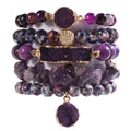 Yomisa 5PCS 6PCS Natural Boho Beaded Bracelets/Bangle for Women Men,Healing Turquoise Jasper Agate Crystal Gemstone Stone Chakra Multilayer Wrap Bohemian Handmade Jewelry Beads Stretch Bracelet Set - color: 5PCS-Purple