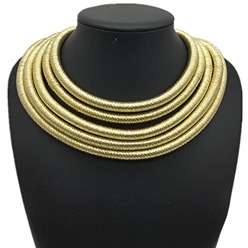 COLORFUL BLING Handwoven African Tribal Multilayer Chunky Statement Necklace Egypt Bib Collar Choker Costume Party Jewelry Accessories for Women - color: gold