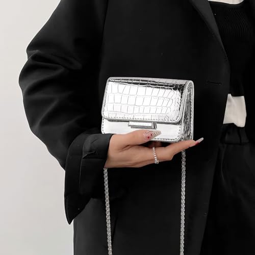 Sightor Silver Mini Crossbody Bag for Women, PU Leather Small Evening Purse, Dressy Clutch Handbag for Nightclub Parties - color: Silver