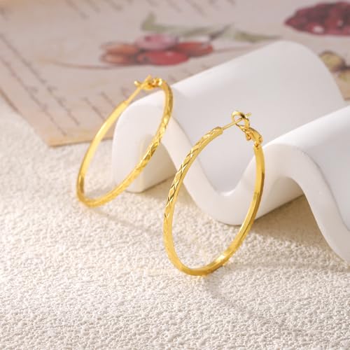 Gold Hoop Earrings for Women 14K Gold Plated Hoop Earrings Set, Large Medium Small Hoop Earrings Lightweight Hypoallergenic Huggie Statement Jewelry Gift for Women - color: Gold-C