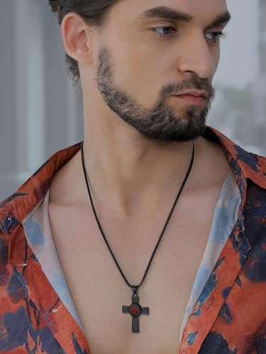 FaithHeart Knights Templar Necklace for Men, Christian Necklace for Men Stainless Steel Pendant Neckalces Christian Gifts with Gift Box - color: 02. Cross-Black
