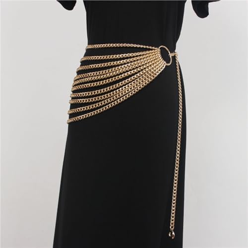 THREEBOY Women Apparel Belts Fashion Sexy Multilayer Metal Pearl Waist Chain Belt - color: New Gold