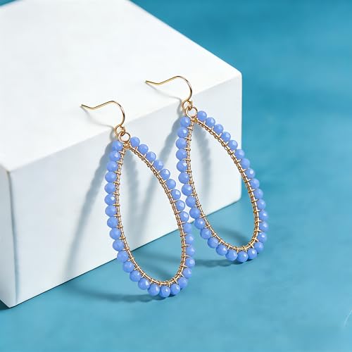 PEALICIOUS Summer Earrings for Women, Teardrop Boho Earrings Dangling Gold Hoop Earrings as Vacation Beach Jewelry, Beach Earrings Statement Gold Earrings for Her as Summer Gifts Wedding Accessories - color: Blue
