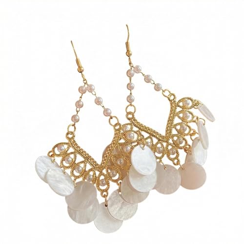 Woven Raffia Rattan Earrings for Women, Boho Flower Hoop & Drop Dangle Earrings Collection, Handmade Summer Beach Vacation Statement Earrings for Party Daily Wear - color: Pearl Lace Drop
