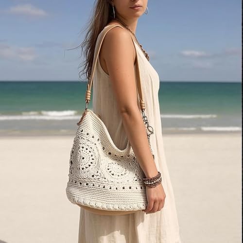 The Sak Sequoia Hobo Bag - Hand Crochet Large Women's Purse for Everyday & Travel - Durable Handbag & Tote With Zipper Pocket - color: Natural Medallion