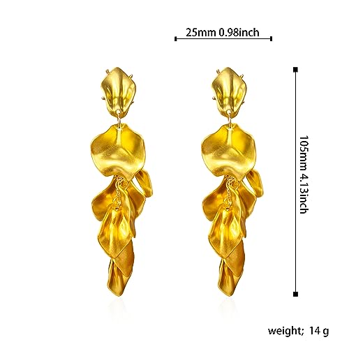 Long Acrylic Rose Petal Earrings Dangle Exaggerated Flower Earrings Drop Statement Floral Tassel Earrings for Women - color: Gold