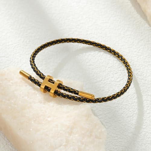 AIMADE Bracelets for Women Adjustable Charm Bracelet, 18k Gold-plated Buckle Design Titanium Steel Wire Rope Women's Gift Jewelry - color: Gold-Black