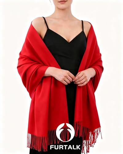 FURTALK Pashmina Shawl Wraps for Women Evening Dresses Blanket Scarves Fashion Scarf Wedding Gifts - color: Red