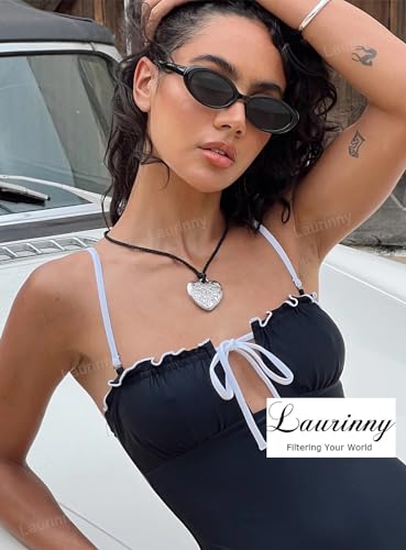 90s Sunglasses for Women Men Retro Small Oval Sunglasses - color: Black/Grey