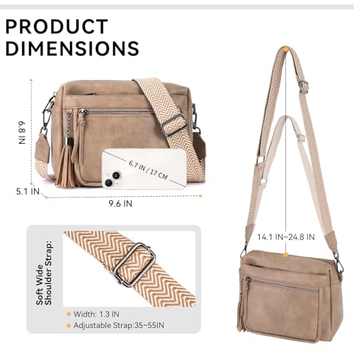 MEITRUE Crossbody Bags for Women, Vegan Leather Crossbody Purse Trendy Multi Pockets Shoulder Handbag with Tassel - color: 04-apricot