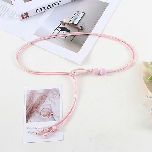Womens Faux PU Leather Bead Rope Skinny Tie Belts for Skirt Dresses Jeans Pants Thin Dress Waist Belt - color: Pink