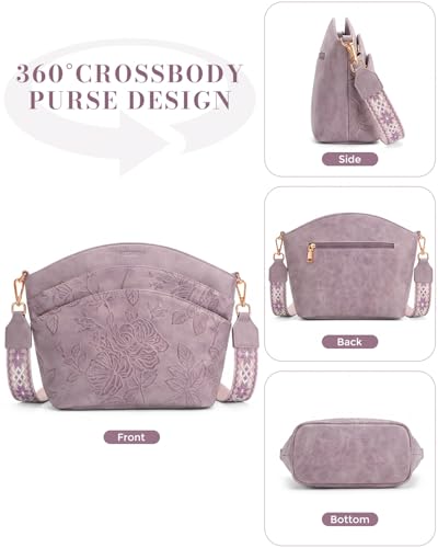 Crossbody Bags For Women, Vegan Leather Crossbody Purses with Boho Strap, Daily Travel Shoulder Handbag - color: Purple