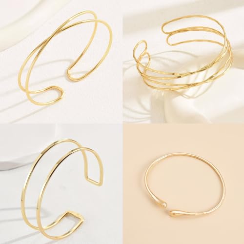 Long tiantian Gold Arm Cuff Upper for Women Bangle Bracelets Upper Arm Cuff Bracelet Trendy Armband Beach Jewelry Trendy Stuff Gifts - color: gold-4pcs