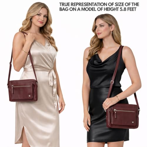 Leather Crossbody Bags for Women Small Soft Genuine Pebbled Sling Shoulder Handbag Crossover Purse with Full Adjustable Strap (Burgundy Nappa) - color: Burgundy Nappa