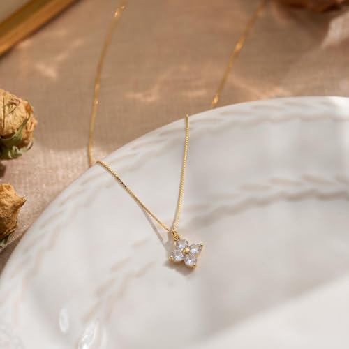 Dainty Gold Necklaces for Women Trendy Non Tarnish 14K Gold Plated Cubic Zirconia Necklace Layered Simple Cute Four Leaf Clover Choker Jewelry Birthday Gifts - color: Gold, style: Box CZ