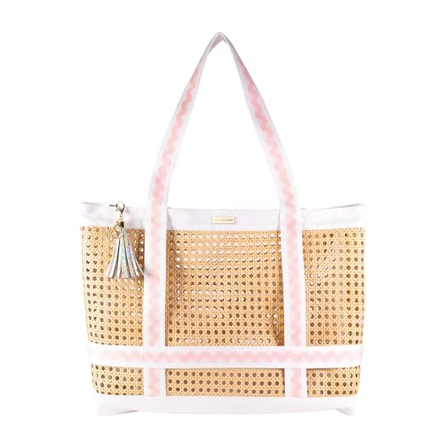 Lilly Pulitzer Travel Tote Bag with Hat Holder Strap, Caning Beach Bag with Tassel Keychain - color: Lilly Garden Home