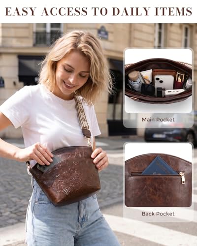 Crossbody Bags For Women, Vegan Leather Crossbody Purses with Boho Strap, Daily Travel Shoulder Handbag - color: Coffee Brown