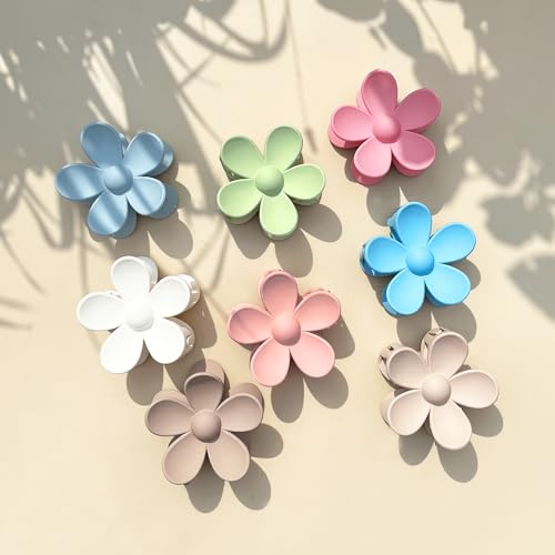Flower Hair Clips 8PCS Large Claw Clips for Women Girls Thick Hair Large Daisy Hair Clips Matte Claw Clips Non Slip Strong Hold for Thin Hair 8 Colors - color: Pink, Light Coffee, Light Pink, Blue, White, Coffee, Light Blue