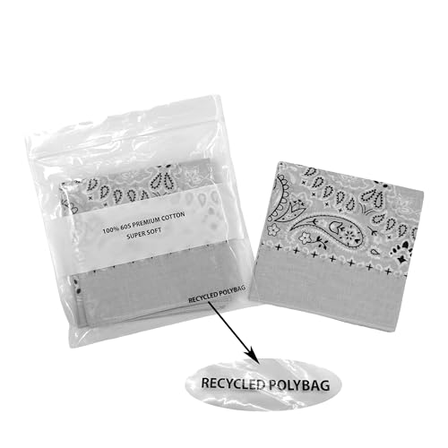 Bandanas for Women and Men，3 Pack Super Soft Thin 60s Preium Cotton 22 inch Handkerchiefs - color: Light Grey