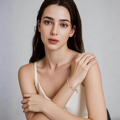 Emibele Heart Charm Bracelet for Women, Bible Verse Bracelet Stainless Steel 18K Gold Plated Bracelet Love Pendant Link Chain OT Clasp, Birthday Christmas Jewelry Gift for Mother Her - color: Silver Pendant