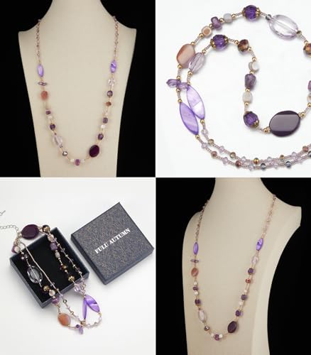 FULU AUTUMN Long Necklaces for Women Trendy Long Chunky Beaded Necklace Boho Fashion Costume Jewelry Mothers Day Gifts for Her - color: Purple