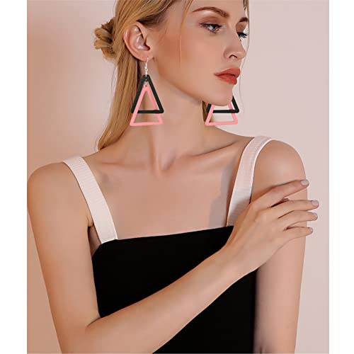 ANXIN Boho Personality Retro Tassel Rectangular Wooden Contrasting colors Earrings Chic Green Temperament Geometric Earrings Jewelry Gifts For Women - color: BLACK Wooden colors Earrings