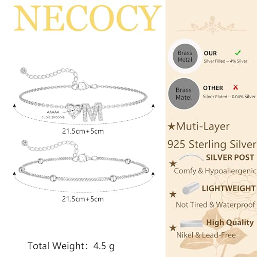 NECOCY Initial Heart Diamond Anklets for Women Waterproof, Non Tarnish 14k Gold Plated Letter Ankle Bracelets Dainty, Summer Beach Bikini Jewelry Gifts for Women - color: Silver