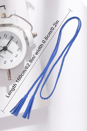 TeeYee Waist Belt Woven Knitted Rope/Chain PU leather 3 Pieces Tassel Rope Skinny Belt - color: 066redyellowblue