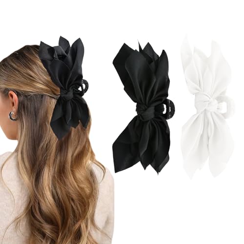 Bow Claw Clips Bow Hair Clips Black White 2PCS Big Hair Bows for Women Butterfly Styling Large Hair Clips for Thick Hair for Girls Hair Accessories for Teen - color: 2PC-Black+White