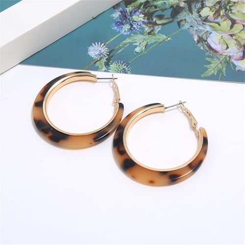 Boho Acrylic Hoop Earrings Bohemian Statement Colorful Acetate Lucite Tortoise Shell Resin Geometric Big Lightweight C Open Hoops Earrings for Women Prom Party Holiday Fashion Jewerly Gifts - color: Gold leopard