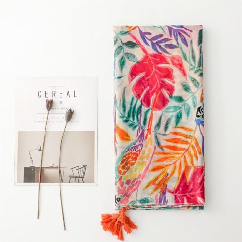 WaJuemy Travel Boho Scarf for Women Casual Lightweight Pashmina Scarves Fashion Multicolor Shawl Wraps with Fringed Beads - color: 05 Beige Floral