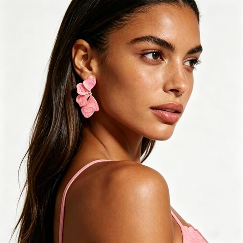 Chunky Earrings Big Statement Earrings for Women Trendy Large Floral Ginkgo Leaf Flower Earring Irregular Long Drop Dangle Earrings Chunky Jewelry - style: 1 - pink