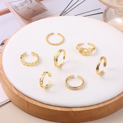 18PCS Toe Rings for Women Non Tarnish Gold/Silver Rings Open Flower CZ Band Toe Ring Set Adjustable Ring Summer Beach Foot Jewelry Gifts - color: Gold