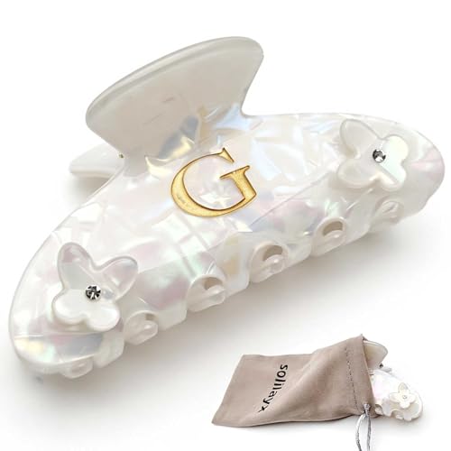 Iridescent Pearl Hair Claw Clip with Butterfly & Initial Charm, Fashionable Acrylic Hair Accessories for Women - color: G