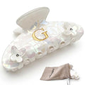 Iridescent Pearl Hair Claw Clip with Butterfly & Initial Charm, Fashionable Acrylic Hair Accessories for Women - color: G