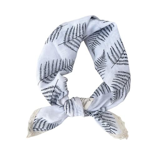 Soft Cotton Like Lace Bandana Headband, Head Wrap, Protective Coverage, Hair Neck Scarf for Women 24 x 24 inch - color: Cas020 - Asparagus Fern W