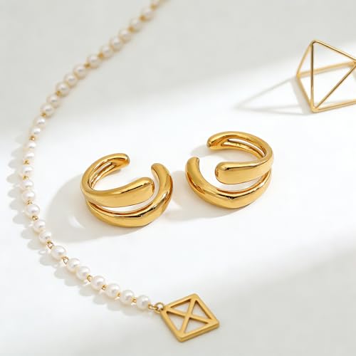Ear Cuffs Non Piercing Chunky Water Droplet Ear Cuff Earrings for Women Trendy Clip on Cartilage Simple C-Shaped Diamond Studded Ear Clip Jewelry Best Gifts 2026 - color: A-Gold