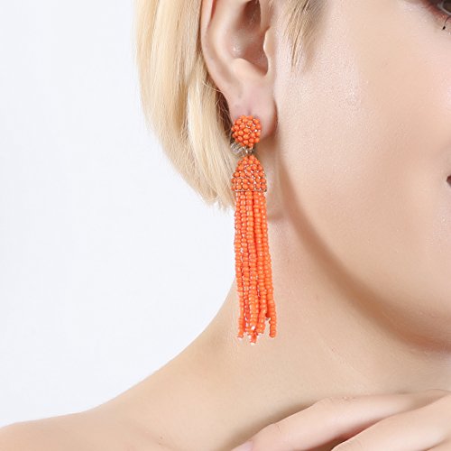 NLCAC Women's Beaded tassel earrings Long Fringe Drop Earrings Dangle 6 Colors - color: orange
