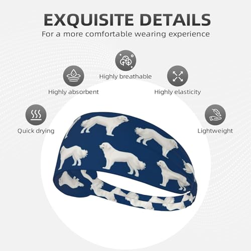 Black and Gold Swirl Liquid Ink Marble Workout Headbands Fashion Sports Sweatbands Yoga Hairbands for Fitness Athletic Non Slip Wicking Headscarf for Men Womens Girls Summer Accessories Elastic Bands - color: Great Pyrenees Cute Dogs