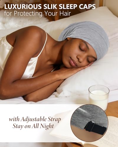 100% Mulberry Silk Bonnet for Sleeping Women Men, Real Silk Lined Bonnets for Curly Hair, Braid Sleep Cap Black Womens - color: Light Gray