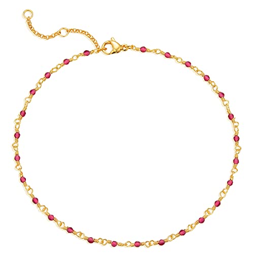MTMY Gold Anklets for Women 14K Gold Plated Tiny Bead Anklet Colorful Tassel Foot Chain Dainty Adjustable Cute Summer Beach Boho Anklets Jewelry Gift - style: crystal-rose