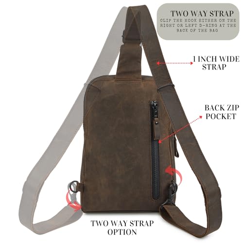 Leather Sling Bag for Women Genuine Crossbody Purse Small Trendy Cross Over Chest with Phone and Credit Card Slots (Coffee Crazy Horse) - color: Coffee Crazy Horse