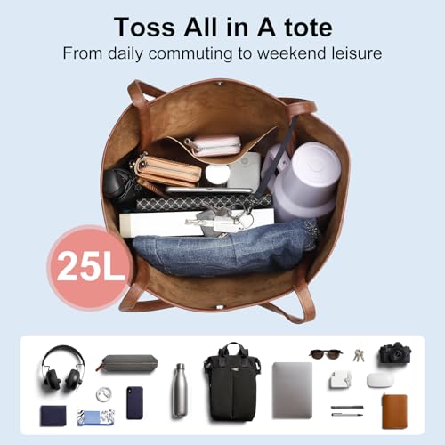 Large Tote Bag for Women Work 25L Travel Vegan Leather Ladies Handbags Weekender Purses - color: Ab-brown