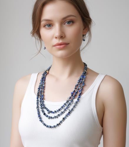 Errally Layered Beaded Statement Necklace Multi Strand Crystal Beads Collar Necklace and Earring Sets for Women Fashion Costume Jewelry Set Gifts for Her - color: 15-Blue