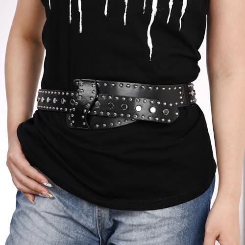 MILAKOO Vintage Punk Leather Waist Belt for Women 80s Goth Costume Cinch Belts Ladies Western Belt for Jean - color: A1: Black