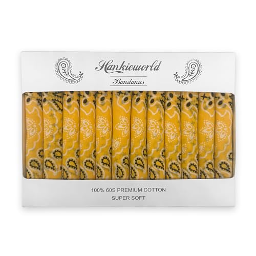 Bandanas Gift Set 12 Pack Soft Thin Handfeel Cotton Bandanna Scarf for men - color: Gold
